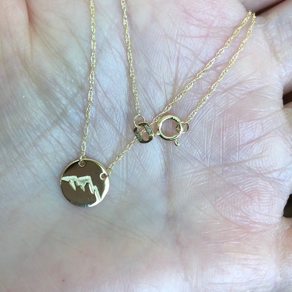 14K Solid Gold Disk Engrave Mountain Necklace